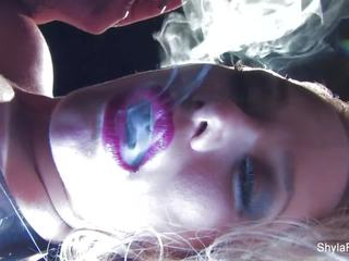 Busty blonde Shyla's smoking swell tease