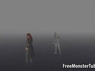 3D Redhead Sucks penis And Gets Fucked By A Zombie