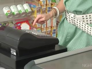 Blonde cashier doesn't want to be fired