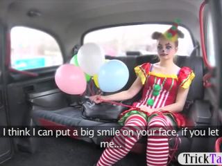 Charming lover in costume likes drivers penis in her pussy