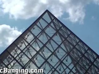 Fantastic public x rated clip threesome in Louvre Paris in broad daylight part II