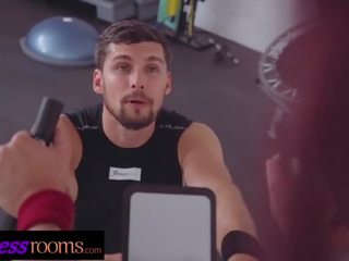 Fitness rooms big phallus personal trainer fucks seksual gyzyl saçly on exercise bike