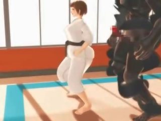 Hentaï karate jeune femme bâillonnement sur une massif peter en 3d