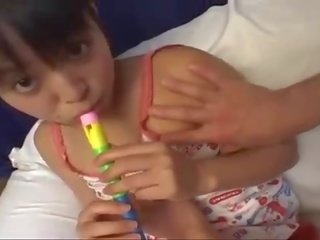 Teen asian chick playing with flute forced to play johnson