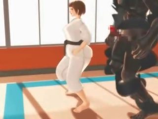 Hentai karate jung frau würgen auf ein massiv peter im 3d