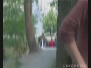 Czech teenager sucking johnson on the street for money