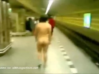 Naked fellow Dared To Walk To And Ride Train