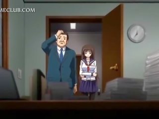 Anime damsel in school uniform blowing large cock