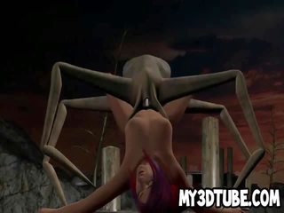 3D cartoon femme fatale getting fucked by an alien spider