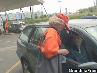 Blonde Grandmother Has 3 Some Out Of Doors