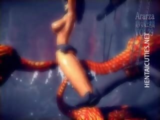 Erotisk 3d anime kvinne blir spikret av en monster